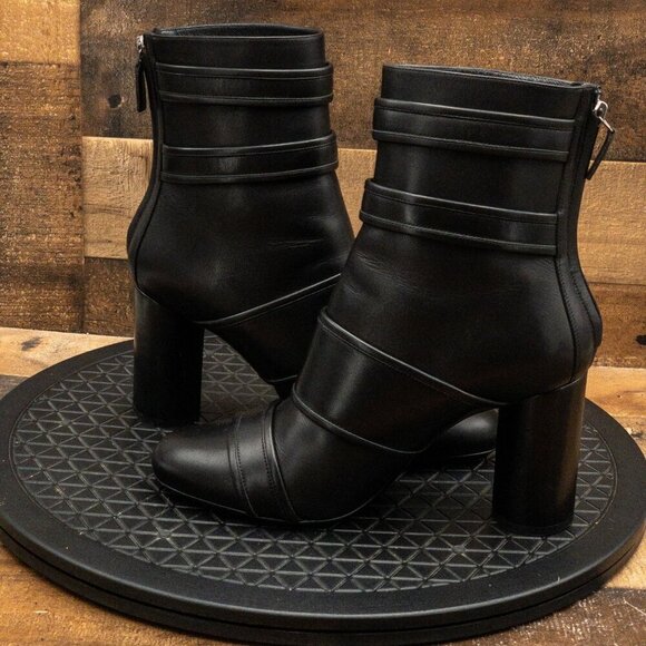 LANVIN OLIVER WOMENS BOOTS BLACK LEATHER BOOTIES DOUBLE STRAP CASUAL SZ 9.5B - Picture 10 of 13